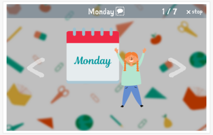 Voorstelling van het thema Dagen van de week van de app Engels voor kinderen