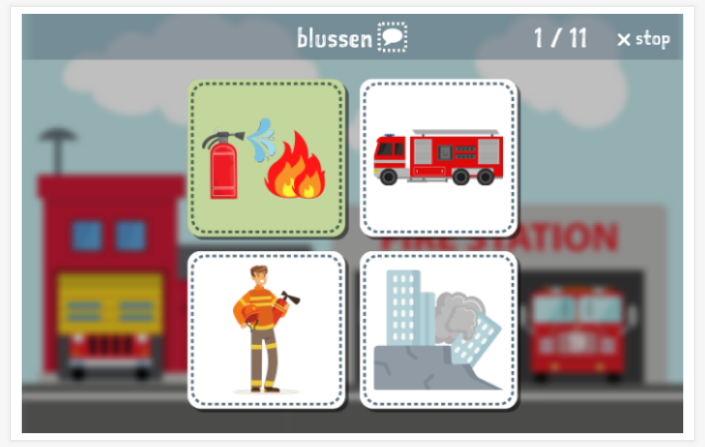 Taaltoets (lezen en luisteren) van het thema Brandweer van de app Nederlands voor kinderen