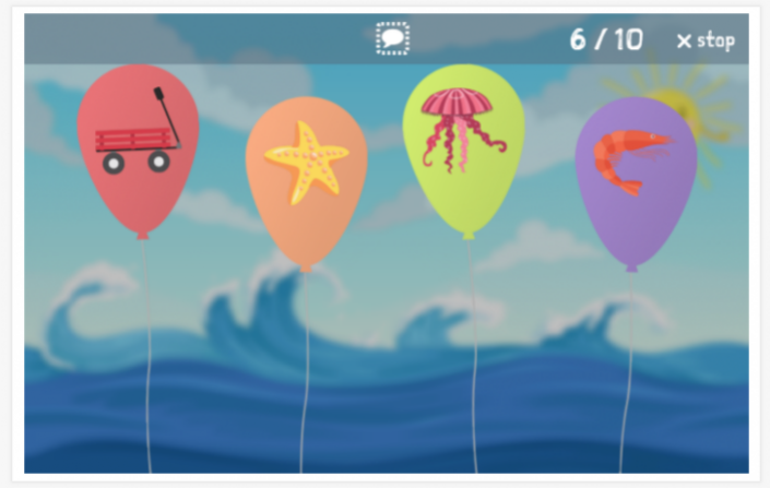 Ballonnenspel van het thema Strand van de app Duits voor kinderen