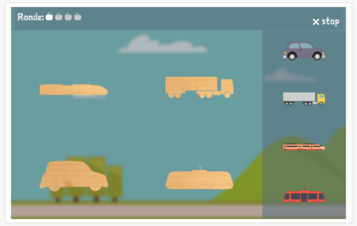 Puzzelspel van het thema Vervoer van de app Duits voor kinderen