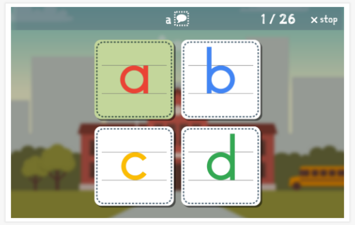 Taaltoets (lezen en luisteren) van het thema Alfabet van de app Duits voor kinderen