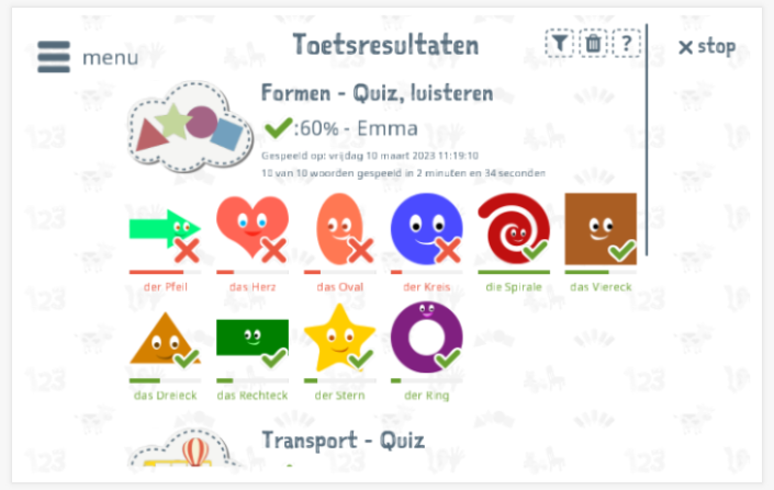 Toetsresultaten geven inzicht in de woordenschatkennis van het thema Vormen 