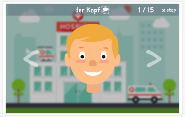 Voorstelling van het thema Lichaam van de app Duits voor kinderen
