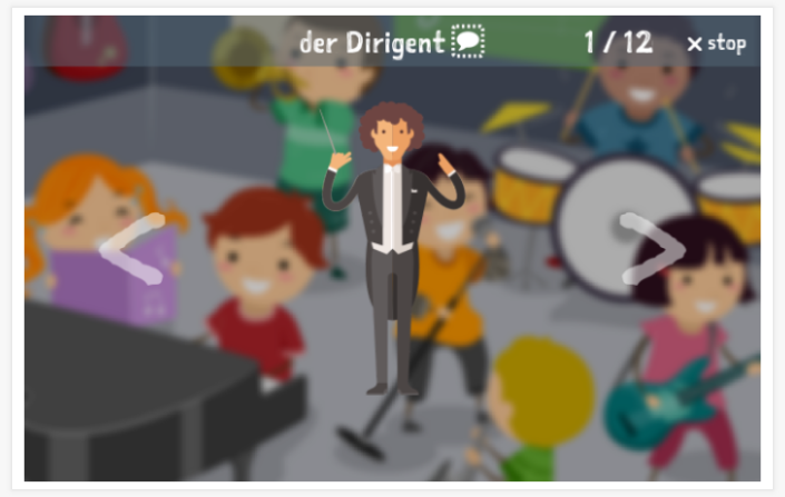 Voorstelling van het thema Muziek van de app Duits voor kinderen