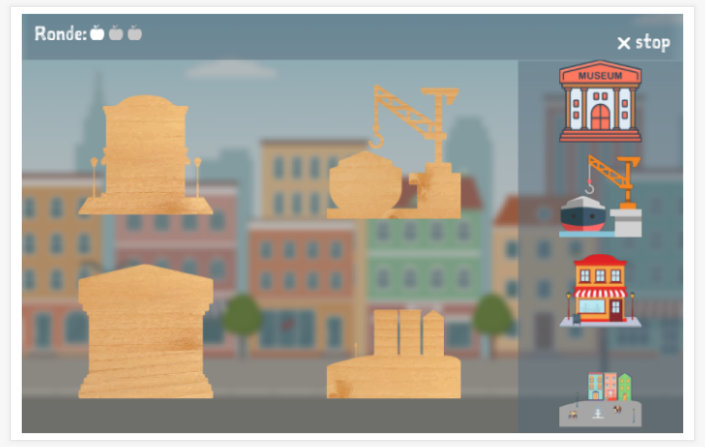 Puzzelspel van het thema Stad van de app Engels voor kinderen