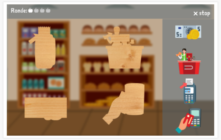 Puzzelspel van het thema Winkelen van de app Engels voor kinderen