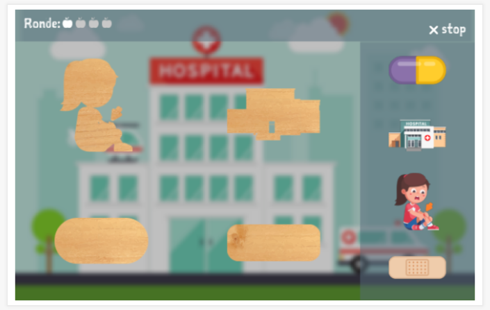 Puzzelspel van het thema Ziek zijn van de app Engels voor kinderen