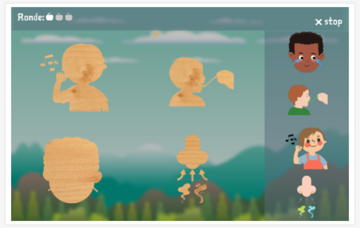 Puzzelspel van het thema Zintuigen van de app Engels voor kinderen