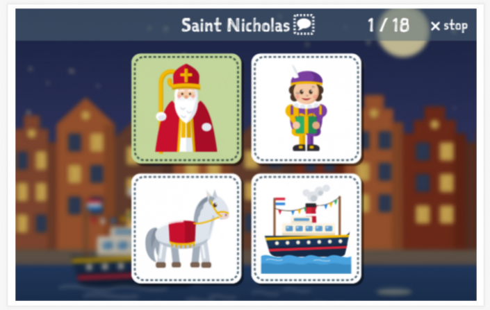 Taaltoets (lezen en luisteren) van het thema Sinterklaas van de app Engels voor kinderen