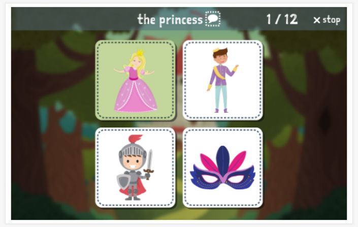Taaltoets (lezen en luisteren) van het thema Sprookjes van de app Engels voor kinderen
