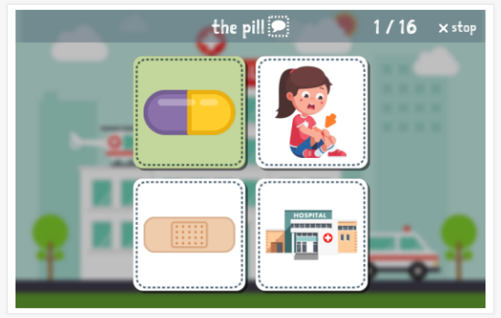 Taaltoets (lezen en luisteren) van het thema Ziek zijn van de app Engels voor kinderen