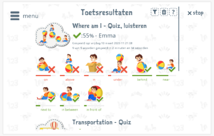 Toetsresultaten geven inzicht in de woordenschatkennis van het thema Waar sta ik 