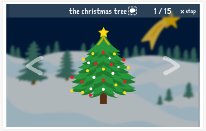 Voorstelling van het thema Kerst van de app Engels voor kinderen