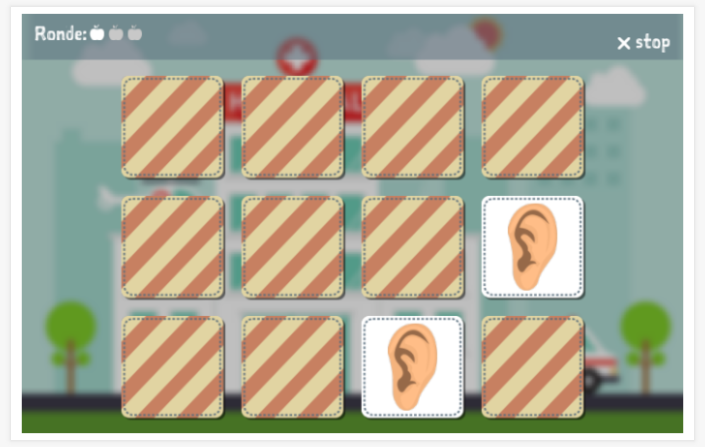Memoryspel van het thema Lichaam van de app Esperanto voor kinderen