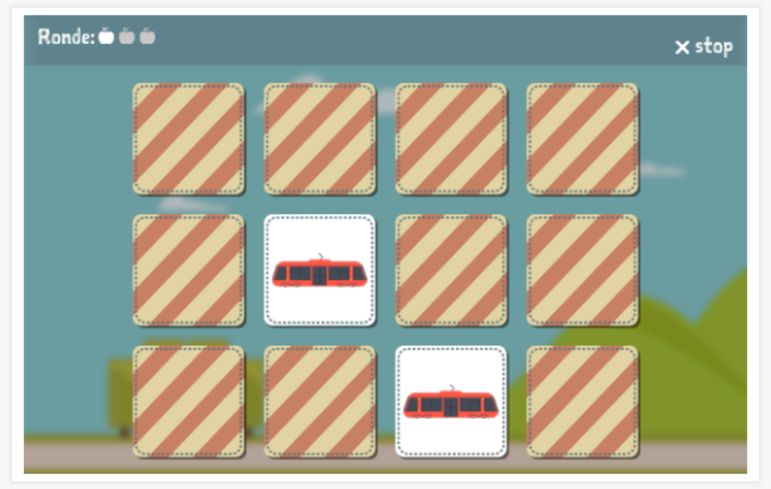 Memoryspel van het thema Vervoer van de app Esperanto voor kinderen