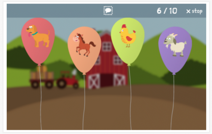 Ballonnenspel van het thema Boerderij van de app Spaans voor kinderen