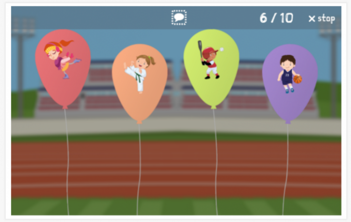 Ballonnenspel van het thema Sport van de app Spaans voor kinderen
