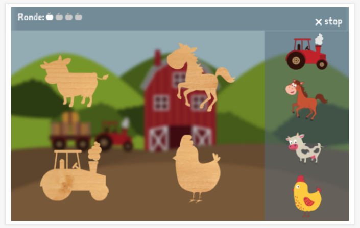 Puzzelspel van het thema Boerderij van de app Spaans voor kinderen