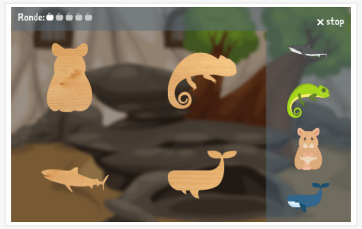 Puzzelspel van het thema Dieren van de app Spaans voor kinderen