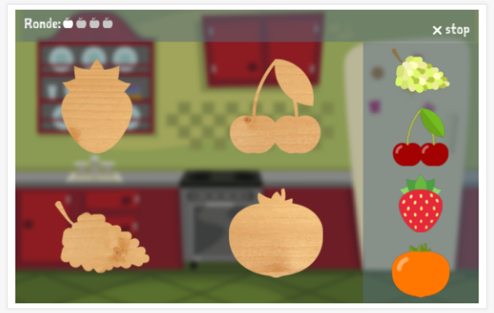 Puzzelspel van het thema Fruit van de app Spaans voor kinderen
