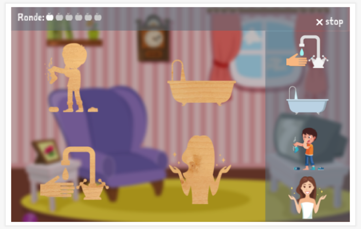 Puzzelspel van het thema Wassen en plassen van de app Spaans voor kinderen