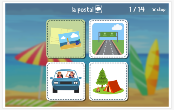 Taaltoets (lezen en luisteren) van het thema Vakantie van de app Spaans voor kinderen