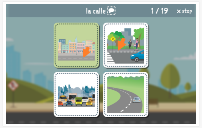 Taaltoets (lezen en luisteren) van het thema Verkeer van de app Spaans voor kinderen