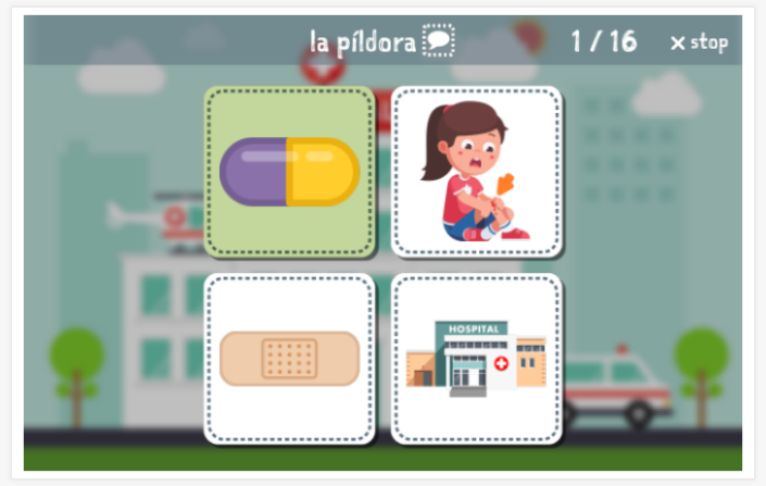 Taaltoets (lezen en luisteren) van het thema Ziek zijn van de app Spaans voor kinderen