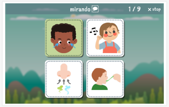 Taaltoets (lezen en luisteren) van het thema Zintuigen van de app Spaans voor kinderen