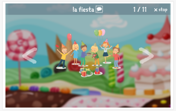 Voorstelling van het thema Feest van de app Spaans voor kinderen