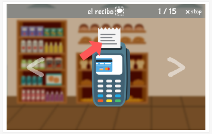 Voorstelling van het thema Winkelen van de app Spaans voor kinderen