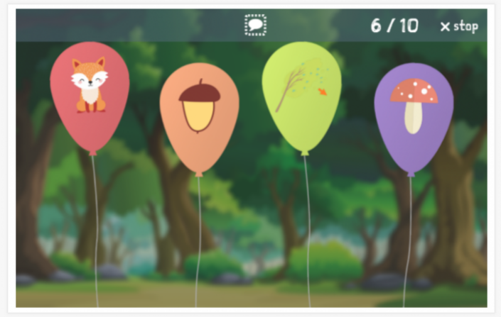 Ballonnenspel van het thema Bos van de app Frans voor kinderen