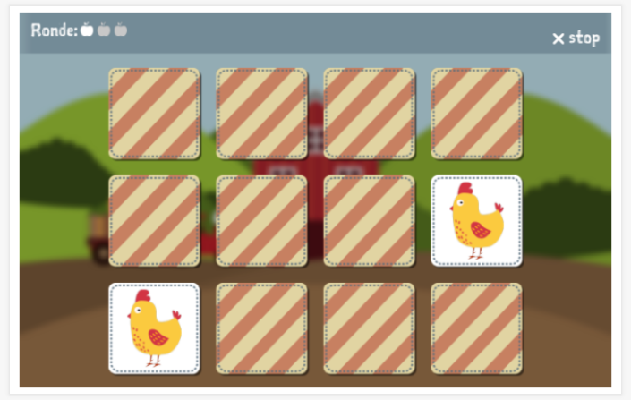 Memoryspel van het thema Boerderij van de app Frans voor kinderen
