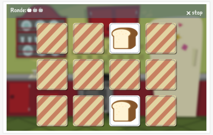 Memoryspel van het thema Eten & drinken van de app Frans voor kinderen