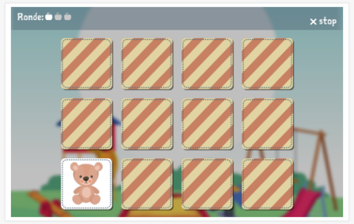 Memoryspel van het thema Speelgoed van de app Frans voor kinderen