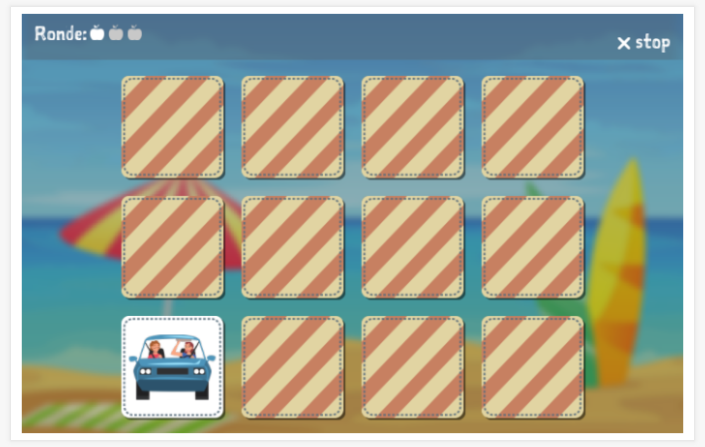 Memoryspel van het thema Vakantie van de app Frans voor kinderen