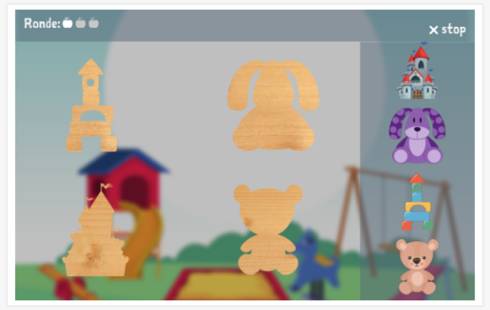 Puzzelspel van het thema Speelgoed van de app Frans voor kinderen