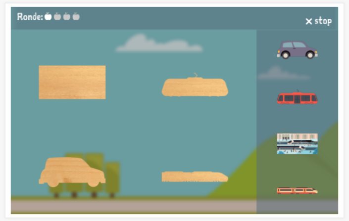 Puzzelspel van het thema Vervoer van de app Frans voor kinderen
