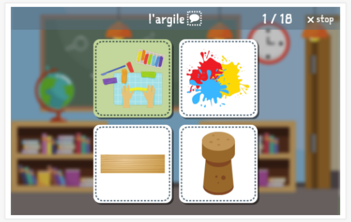 Taaltoets (lezen en luisteren) van het thema Knutselen van de app Frans voor kinderen