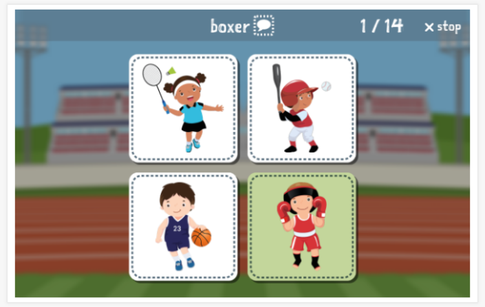 Taaltoets (lezen en luisteren) van het thema Sport van de app Frans voor kinderen