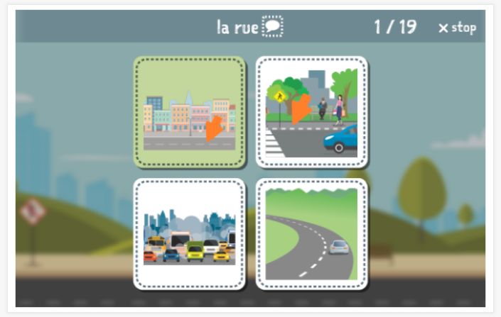 Taaltoets (lezen en luisteren) van het thema Verkeer van de app Frans voor kinderen