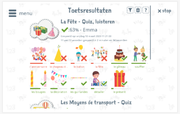 Toetsresultaten geven inzicht in de woordenschatkennis van het thema Feest 