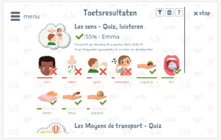 Toetsresultaten geven inzicht in de woordenschatkennis van het thema Zintuigen 