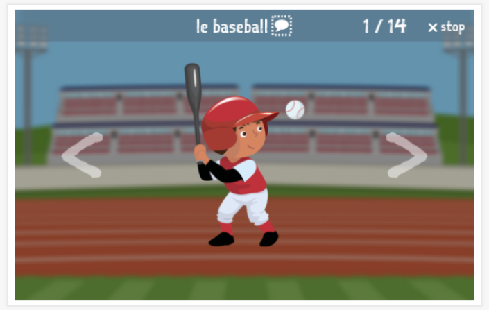 Voorstelling van het thema Sport van de app Frans voor kinderen