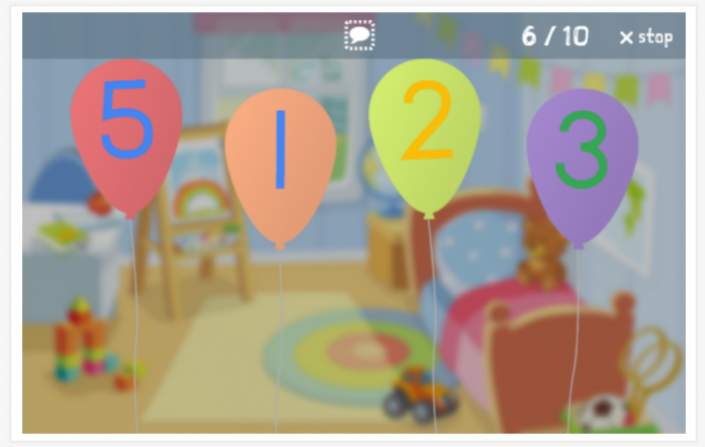 Ballonnenspel van het thema Getallen van de app Nederlands voor kinderen