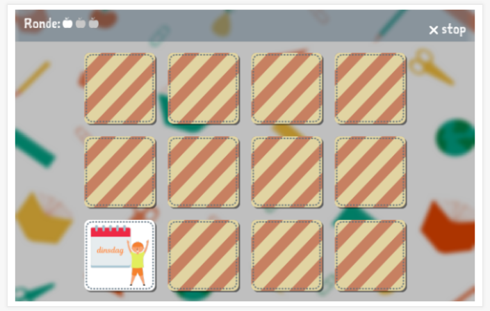 Memoryspel van het thema Dagen van de week van de app Nederlands voor kinderen