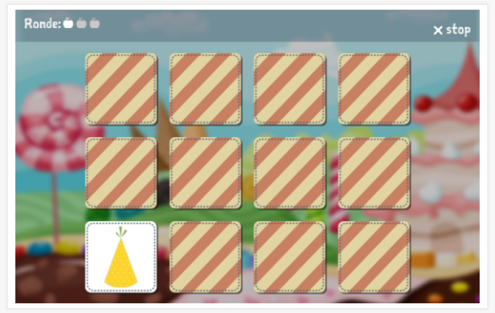 Memoryspel van het thema Feest van de app Nederlands voor kinderen
