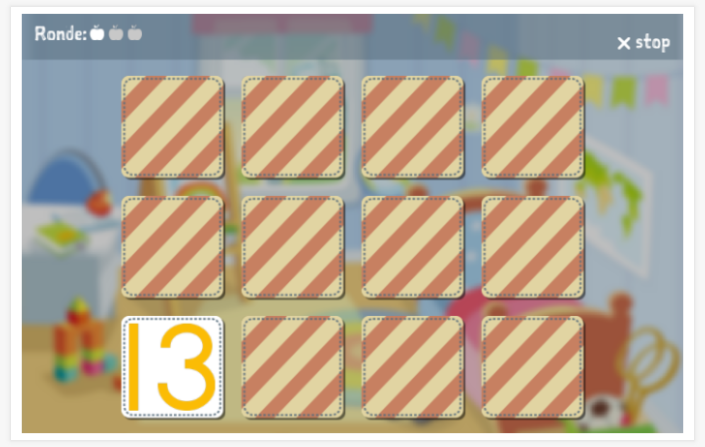 Memoryspel van het thema Getallen 11-100 van de app Nederlands voor kinderen