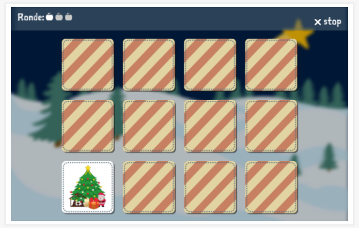 Memoryspel van het thema Kerst van de app Nederlands voor kinderen