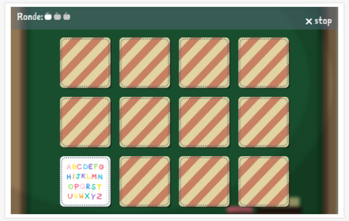 Memoryspel van het thema Lezen van de app Nederlands voor kinderen